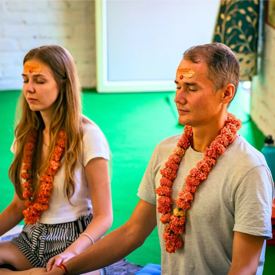 Best Yin Yoga Teacher Training in Rishikesh, India 4 Students practicing meditation during the Meditation Teacher Training Course in India at Mind Flow Harmony Yoga Academy.